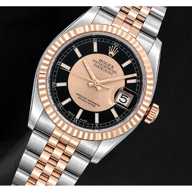 Montre Rolex Datejust 36 mm 116231 Cadran Noir en Or Rose et Acier Inoxydable