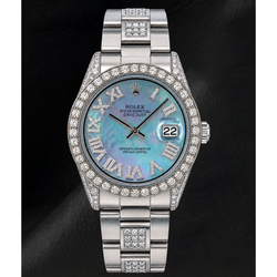 Montre Rolex Datejust 36 mm 1601 en Acier Inoxydable Cadran Diamants en Nacre Bleue Chiffres Romains