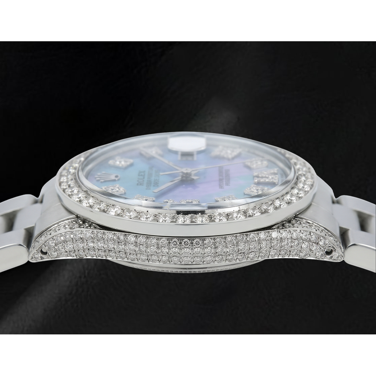 Montre Rolex Datejust 36 mm 1601 en Acier Inoxydable Cadran Diamants en Nacre Bleue Chiffres Romains