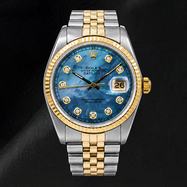 Montre Rolex Datejust 36 mm 16233 Bicolore Cadran Diamants Nacre Bleue