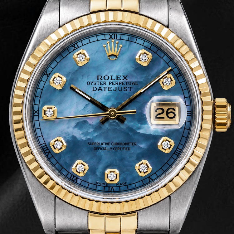 Montre Rolex Datejust 36 mm 16233 Bicolore Cadran Diamants Nacre Bleue