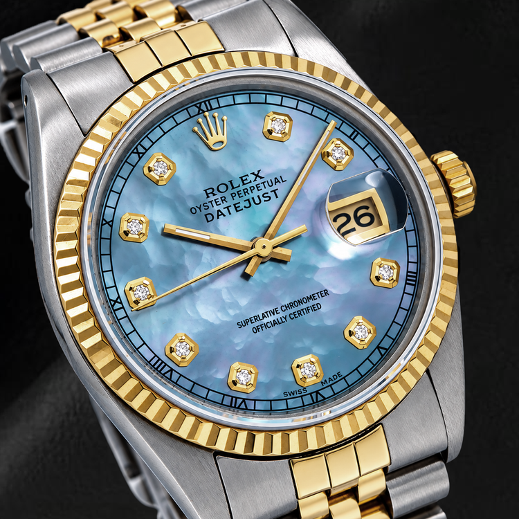 Montre Rolex Datejust 36 mm 16233 Bicolore Cadran Diamants Nacre Bleue