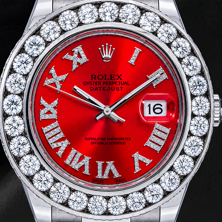 Montre Rolex Datejust 41 mm 116300 Cadran Diamants Chiffres Romains Rouges Lunette Diamants