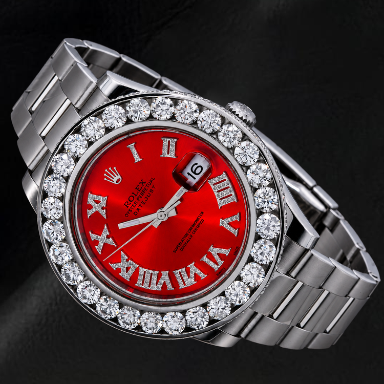 Montre Rolex Datejust 41 mm 116300 Cadran Diamants Chiffres Romains Rouges Lunette Diamants