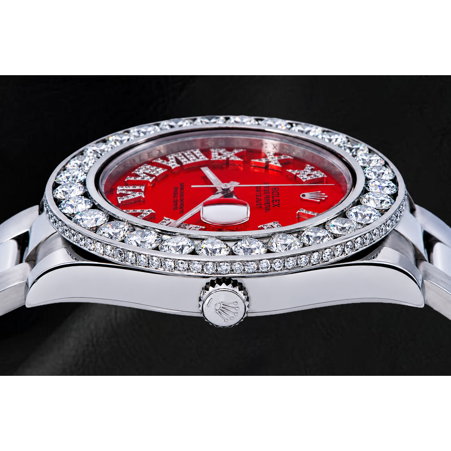 Montre Rolex Datejust 41 mm 116300 Cadran Diamants Chiffres Romains Rouges Lunette Diamants