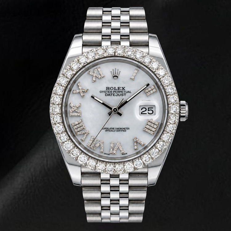 Montre Rolex Datejust 41 mm 126300 Cadran Diamants en Nacre Blanche Chiffres Romains