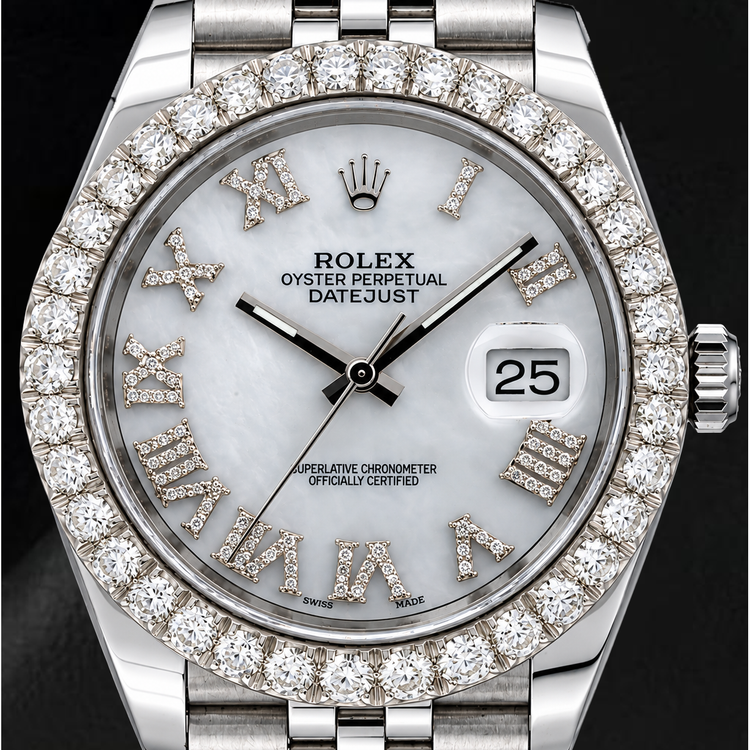 Montre Rolex Datejust 41 mm 126300 Cadran Diamants en Nacre Blanche Chiffres Romains