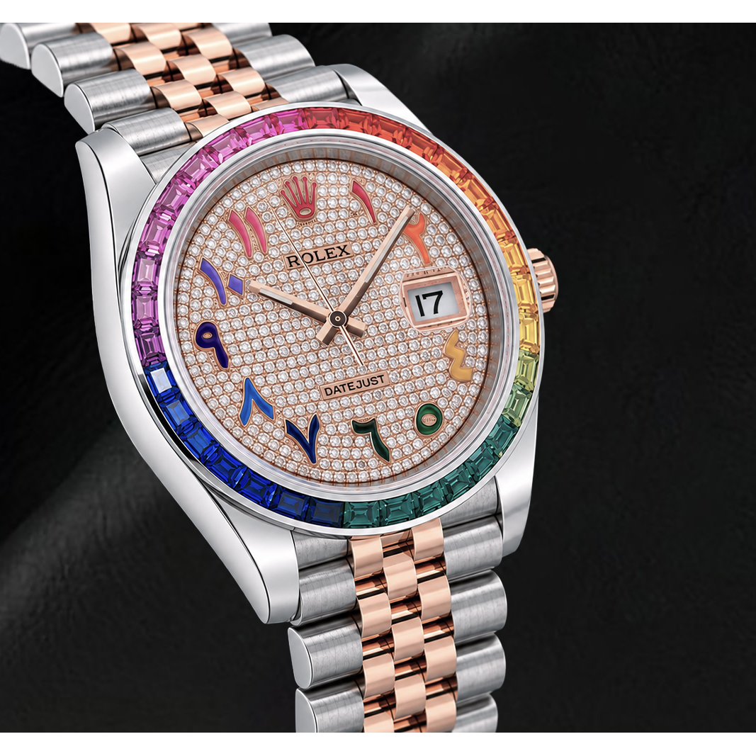 Montre Rolex Datejust 41 mm 126331 Bicolore Cadran Pavé de Diamants Chiffres Arabes Orientaux Arc-en-ciel