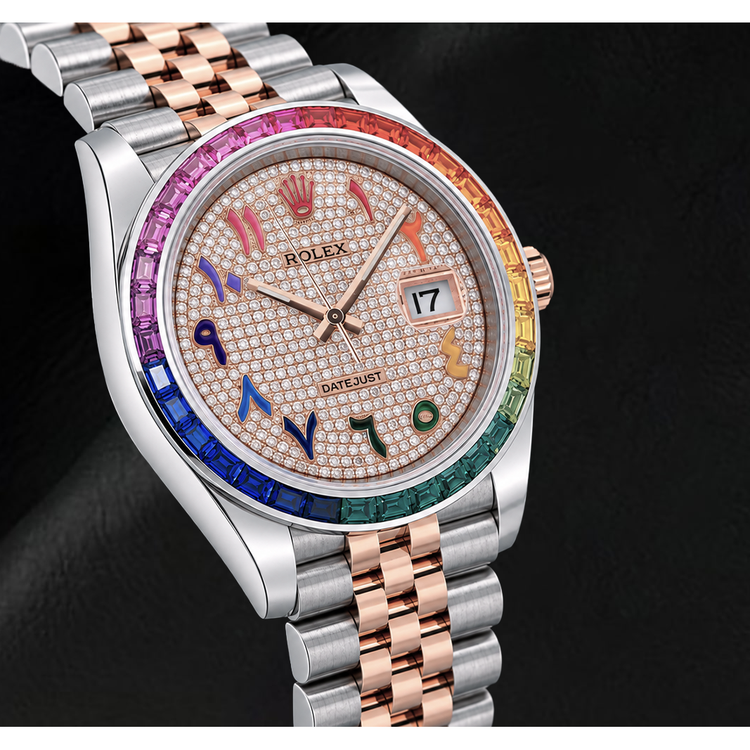 Montre Rolex Datejust 41 mm 126331 Bicolore Cadran Pavé de Diamants Chiffres Arabes Orientaux Arc-en-ciel