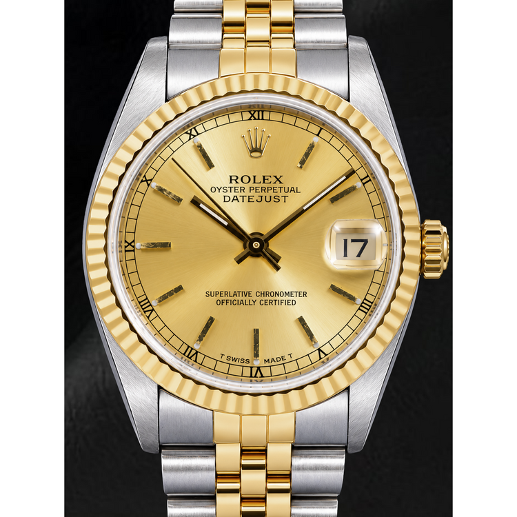 Montre Rolex Datejust 68273 31 mm Bicolore Cadran Champagne à Index Bâtons