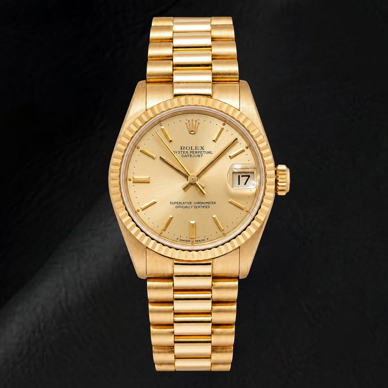 Montre Rolex Datejust 68278 31 mm en Or Jaune, Cadran à Index Bâtons Champagne