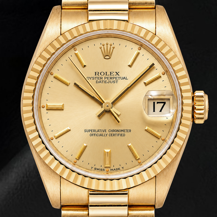 Montre Rolex Datejust 68278 31 mm en Or Jaune, Cadran à Index Bâtons Champagne