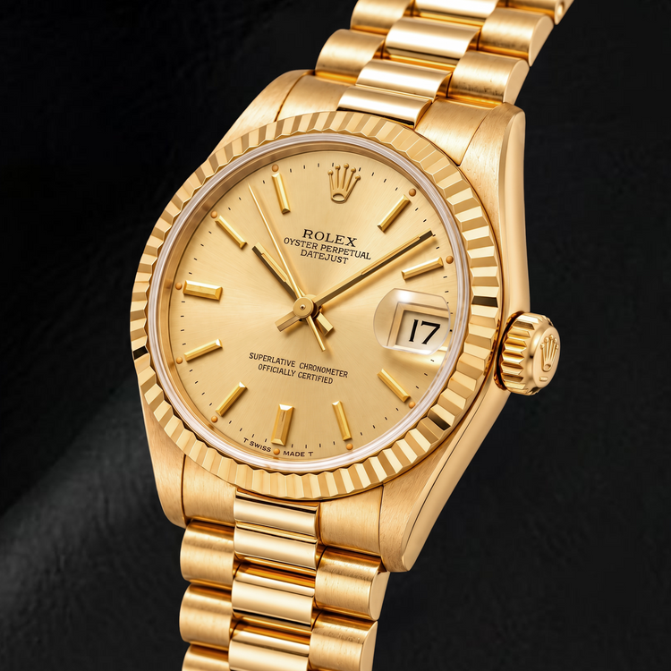 Montre Rolex Datejust 68278 31 mm en Or Jaune, Cadran à Index Bâtons Champagne
