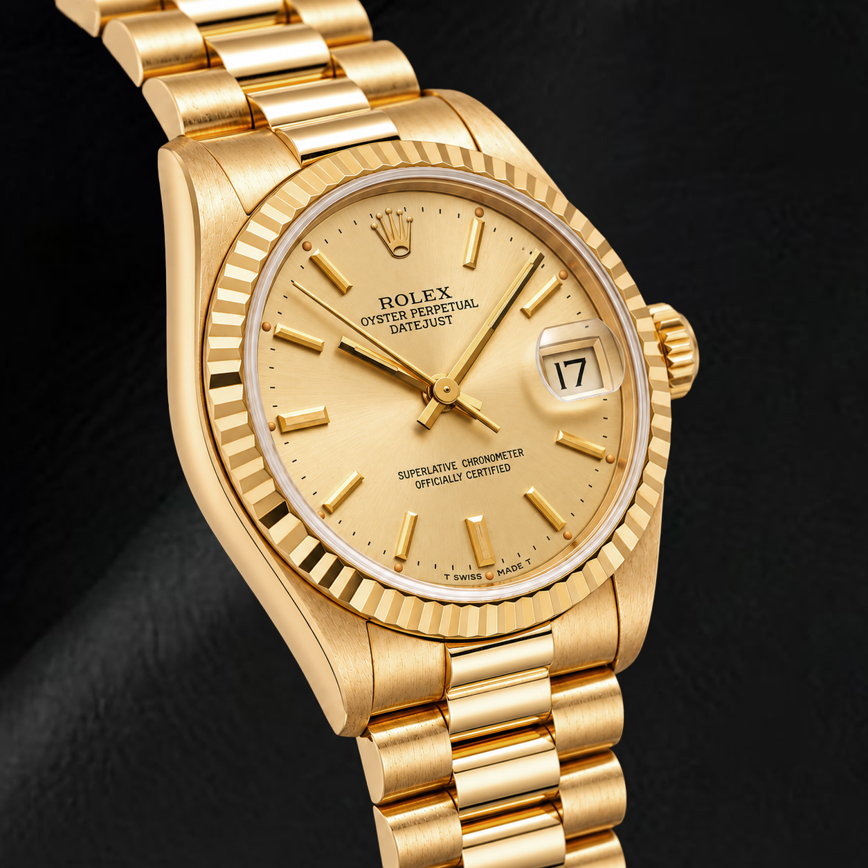 Montre Rolex Datejust 68278 31 mm en Or Jaune, Cadran à Index Bâtons Champagne