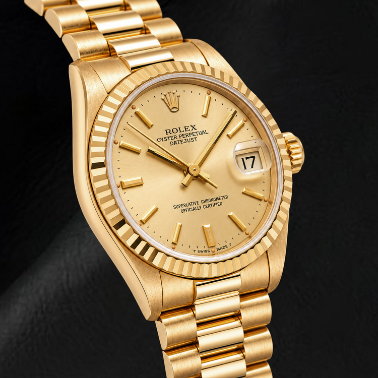 Montre Rolex Datejust 68278 31 mm en Or Jaune, Cadran à Index Bâtons Champagne