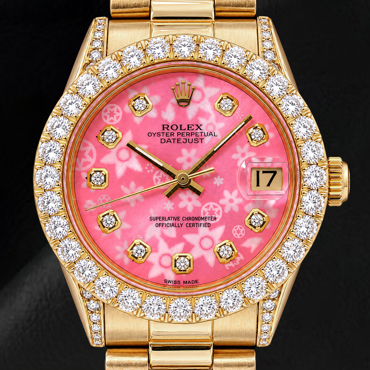 Montre Rolex Datejust 68278 31 mm en Or Jaune Cadran Diamants Floral Rose