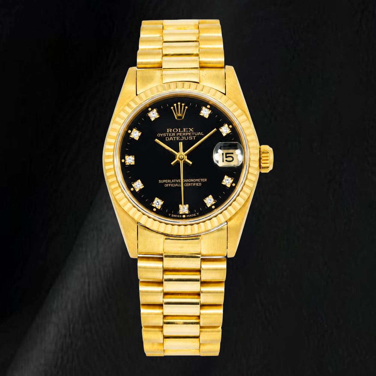 Montre Rolex Datejust 68278 31 mm en Or Jaune Cadran Diamants Noir d'origine