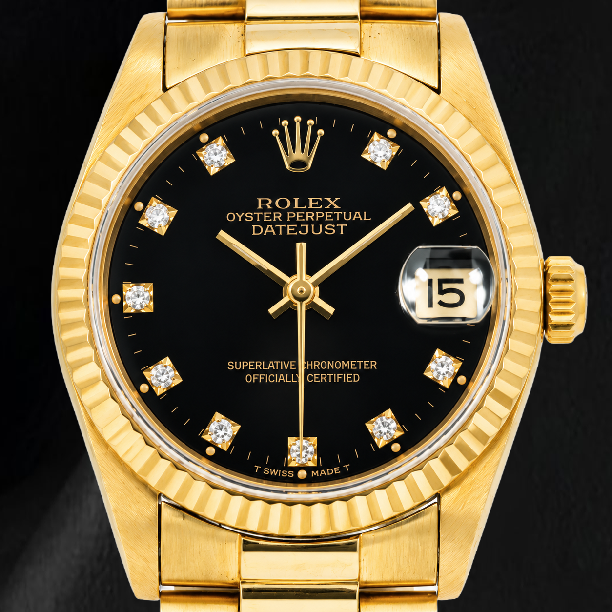 Montre Rolex Datejust 68278 31 mm en Or Jaune Cadran Diamants Noir d'origine