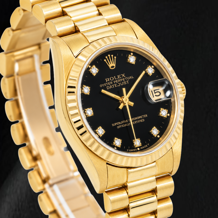 Montre Rolex Datejust 68278 31 mm en Or Jaune Cadran Diamants Noir d'origine