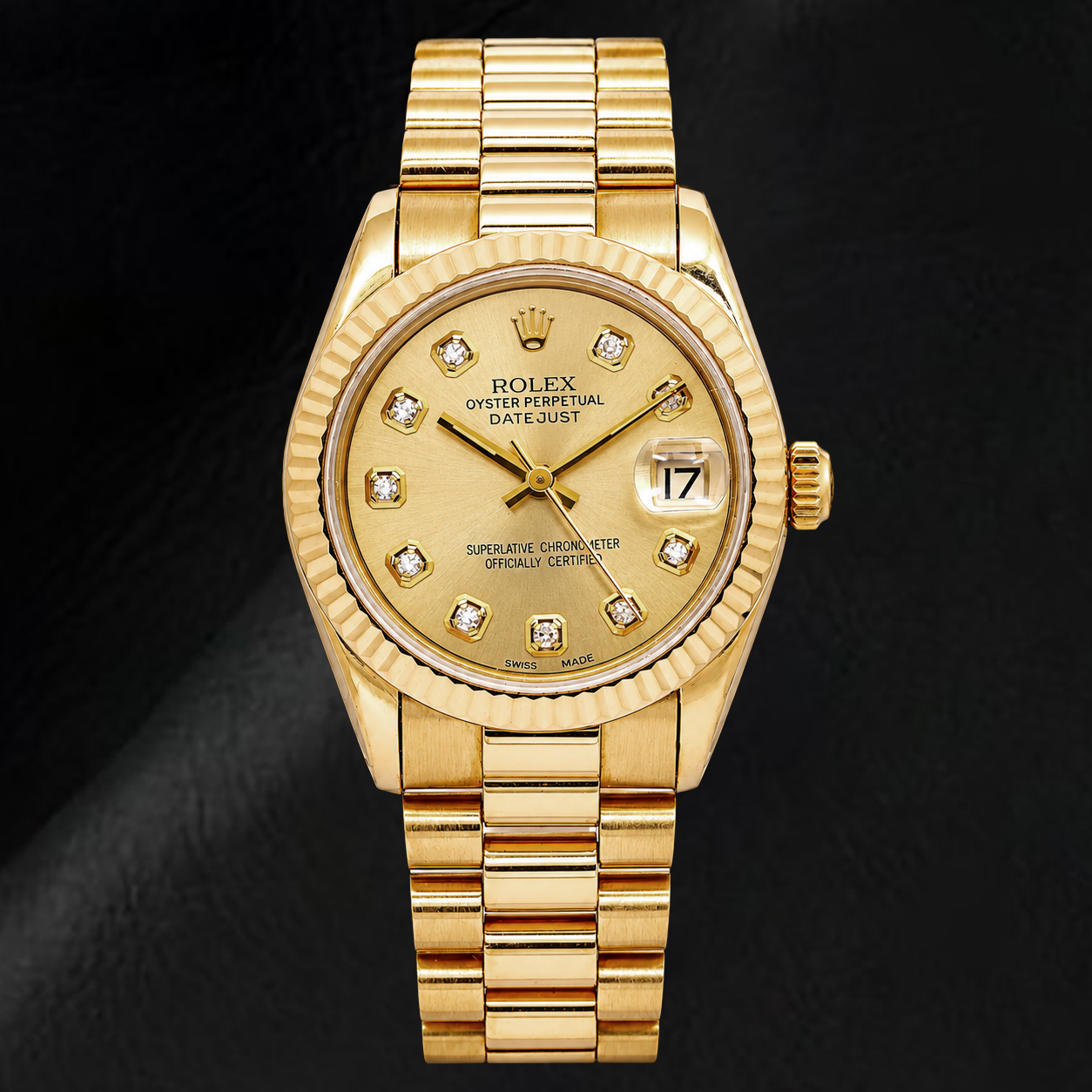 Montre Rolex Datejust 68278 31 mm Or Jaune Cadran Diamants Champagne
