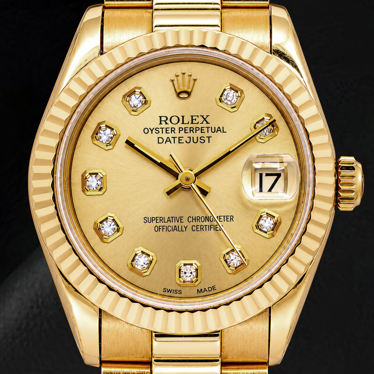 Montre Rolex Datejust 68278 31 mm Or Jaune Cadran Diamants Champagne
