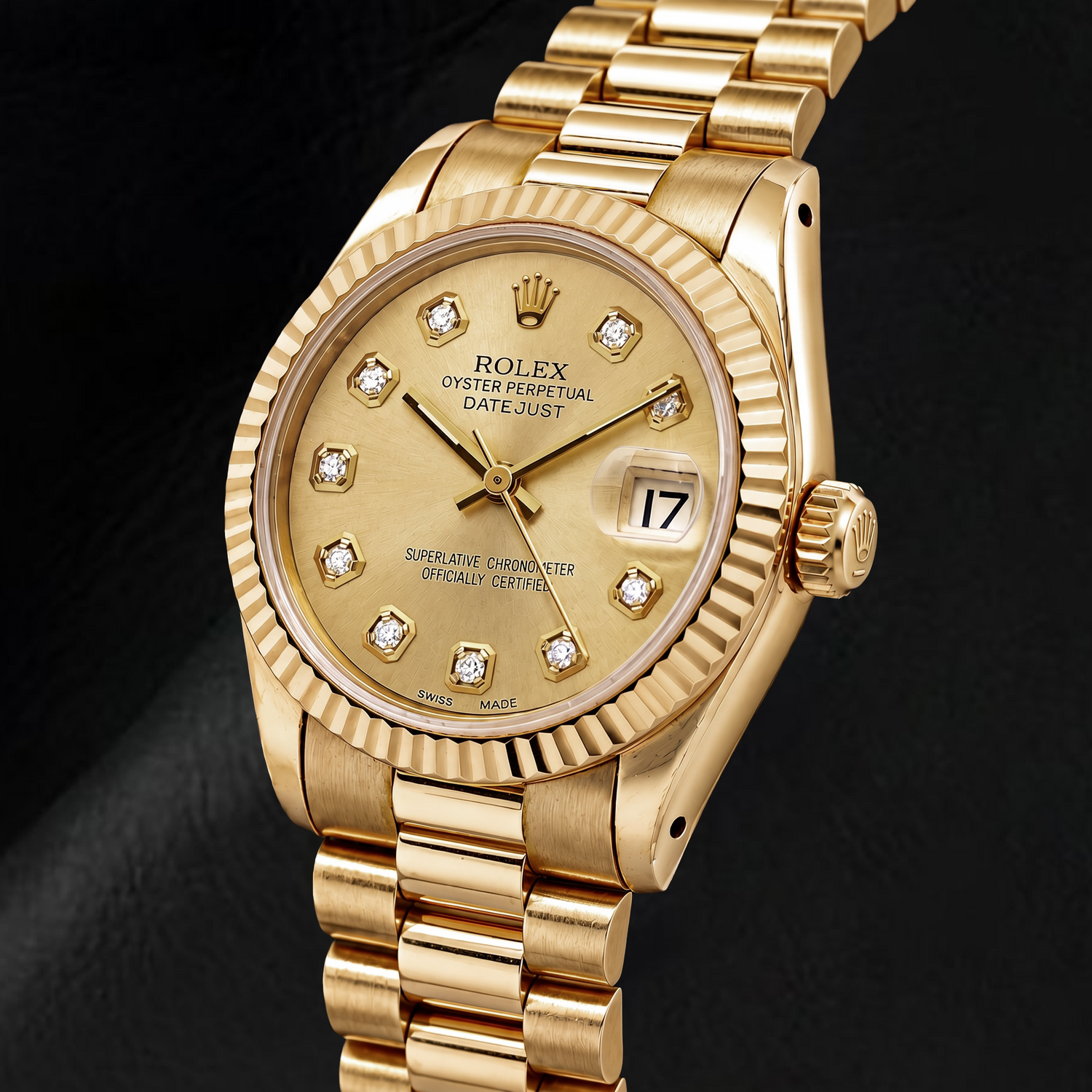 Montre Rolex Datejust 68278 31 mm Or Jaune Cadran Diamants Champagne