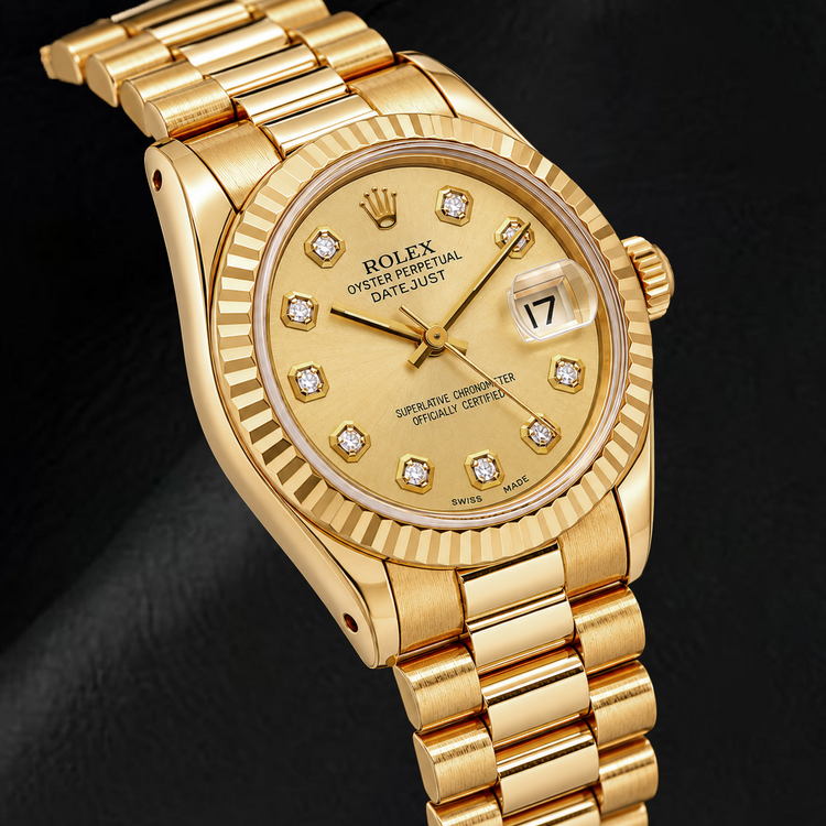 Montre Rolex Datejust 68278 31 mm Or Jaune Cadran Diamants Champagne