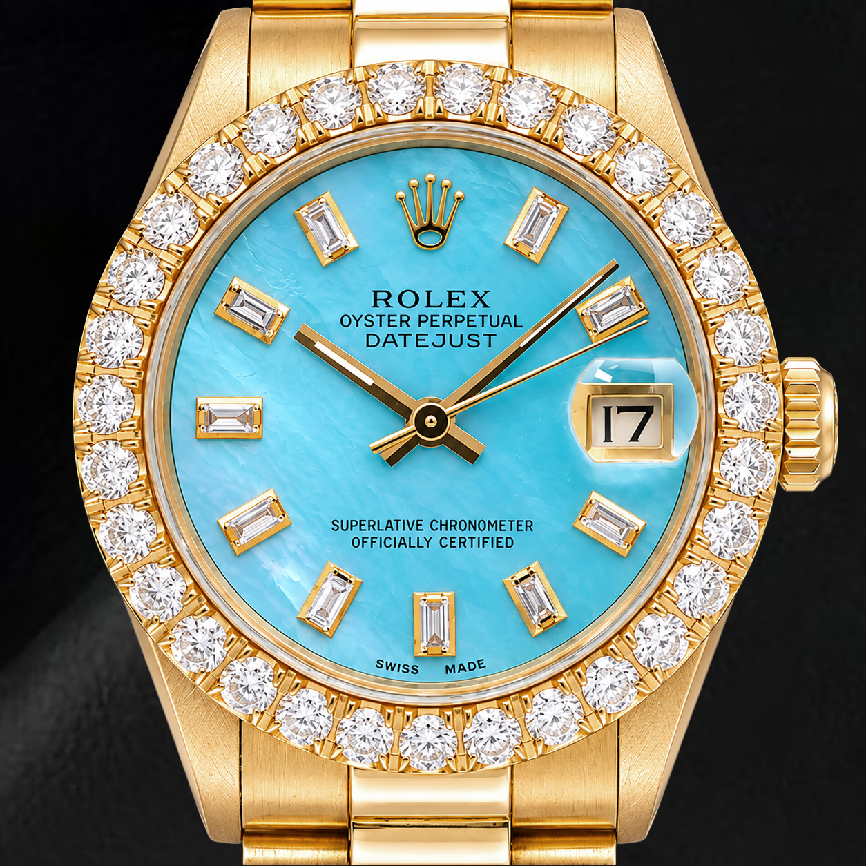 Montre Rolex Datejust 68278 31 mm Or Jaune Cadran Diamants Nacre Bleue