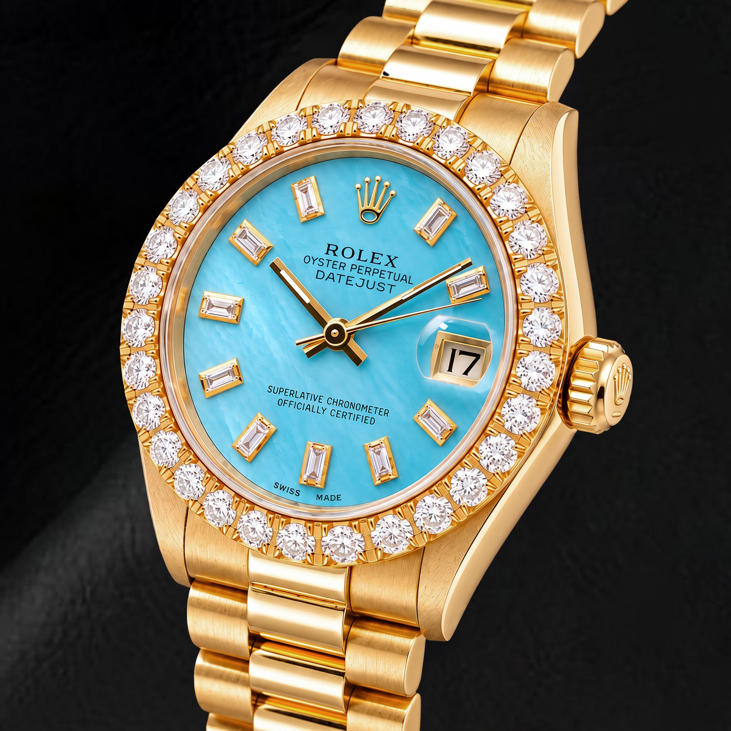 Montre Rolex Datejust 68278 31 mm Or Jaune Cadran Diamants Nacre Bleue