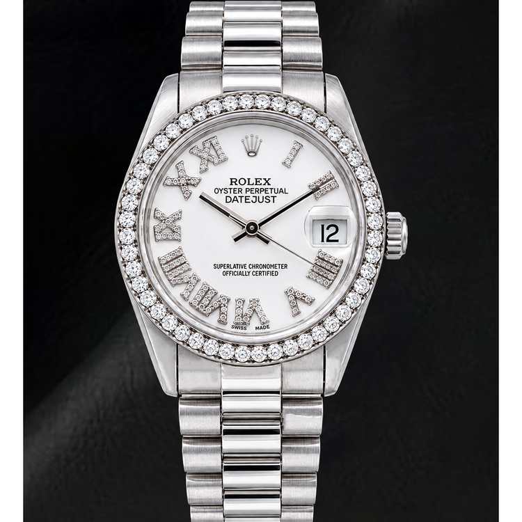 Montre Rolex Datejust 68279 31 mm en Or Blanc Cadran Diamants Blanc Chiffres Romains