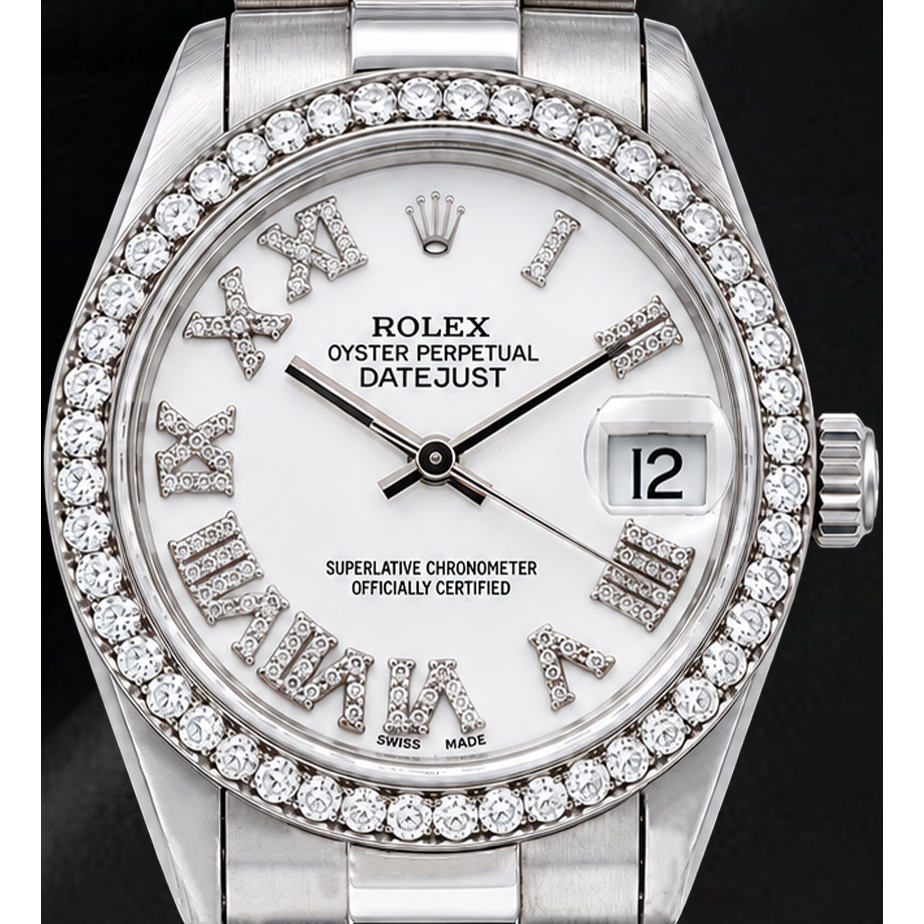 Montre Rolex Datejust 68279 31 mm en Or Blanc Cadran Diamants Blanc Chiffres Romains