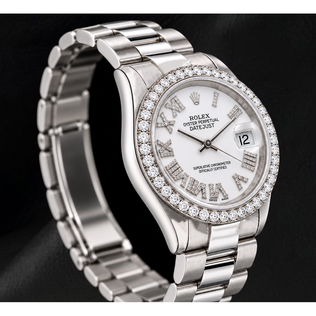 Montre Rolex Datejust 68279 31 mm en Or Blanc Cadran Diamants Blanc Chiffres Romains