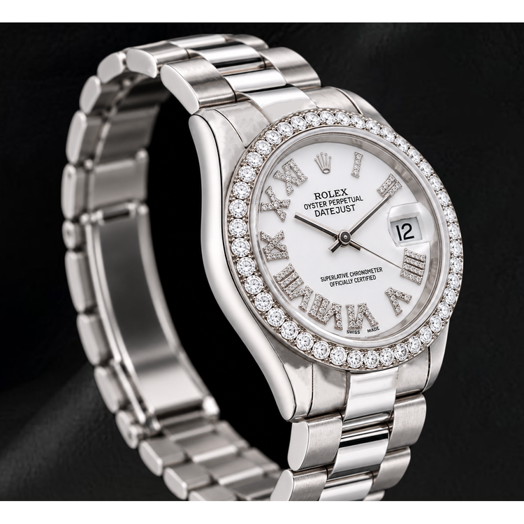 Montre Rolex Datejust 68279 31 mm en Or Blanc Cadran Diamants Blanc Chiffres Romains