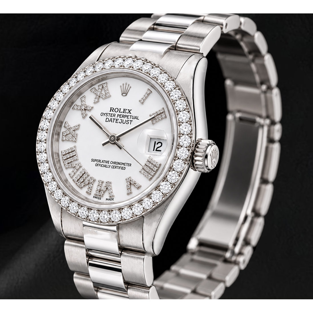 Montre Rolex Datejust 68279 31 mm en Or Blanc Cadran Diamants Blanc Chiffres Romains