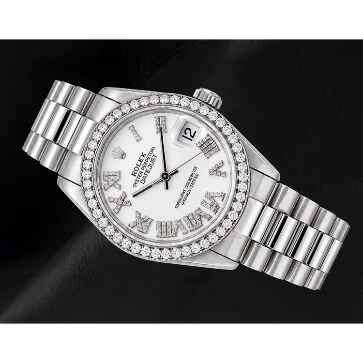 Montre Rolex Datejust 68279 31 mm en Or Blanc Cadran Diamants Blanc Chiffres Romains