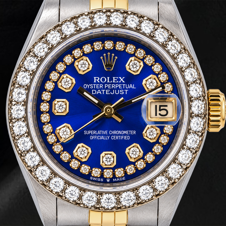 Montre Rolex Datejust 6917 26 mm Bicolore Cadran Diamants Bleu en Rivière Bracelet Jubilé