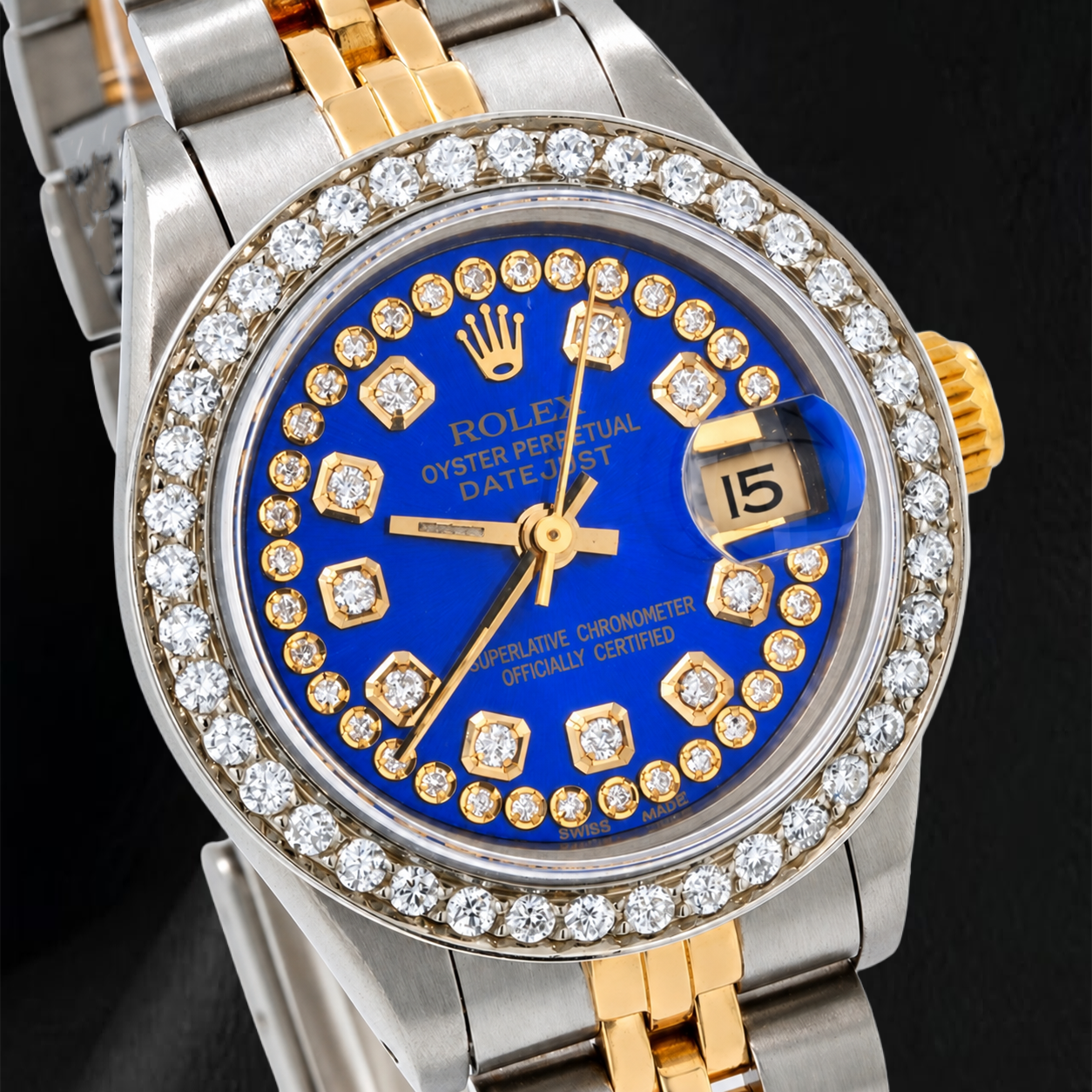 Montre Rolex Datejust 6917 26 mm Bicolore Cadran Diamants Bleu en Rivière Bracelet Jubilé