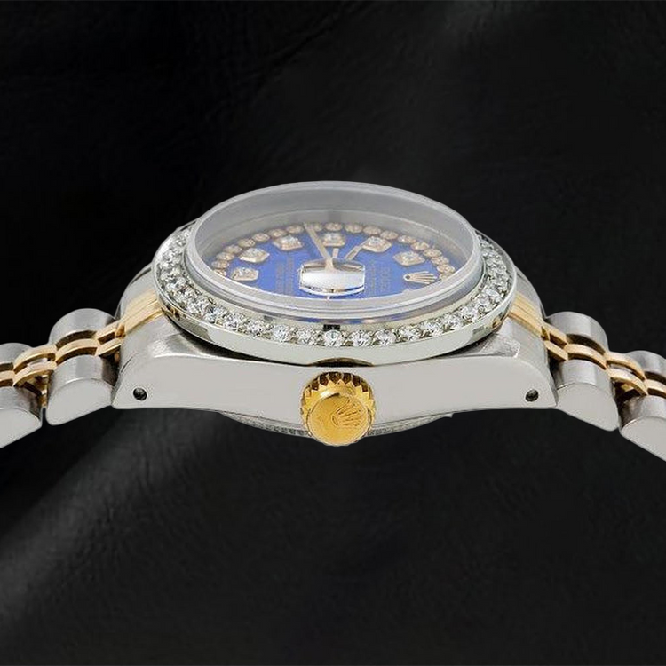Montre Rolex Datejust 6917 26 mm Bicolore Cadran Diamants Bleu en Rivière Bracelet Jubilé