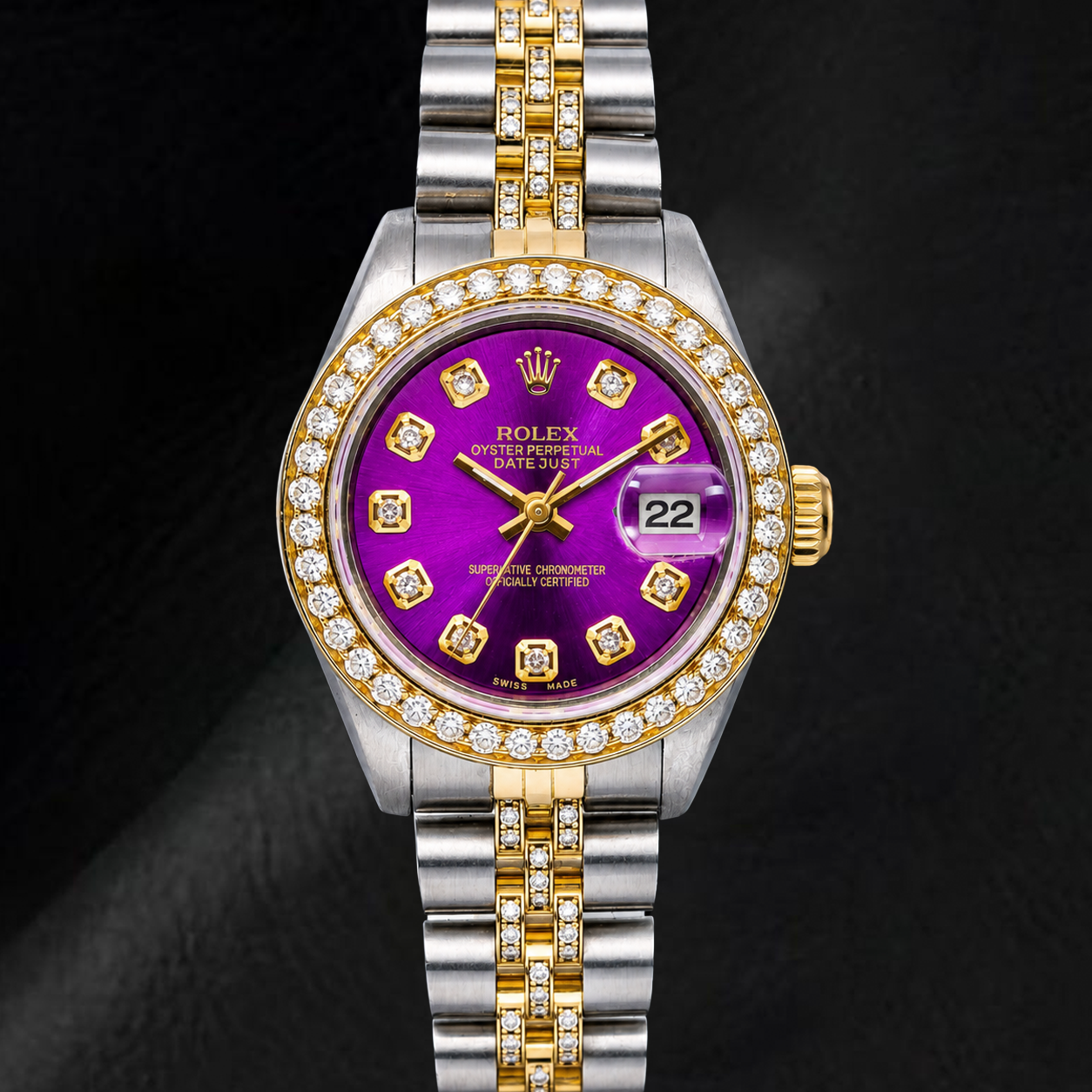 Montre Rolex Datejust 6917 26 mm Bicolore Cadran Diamants Violet Bracelet Jubilé Semi-Diamants