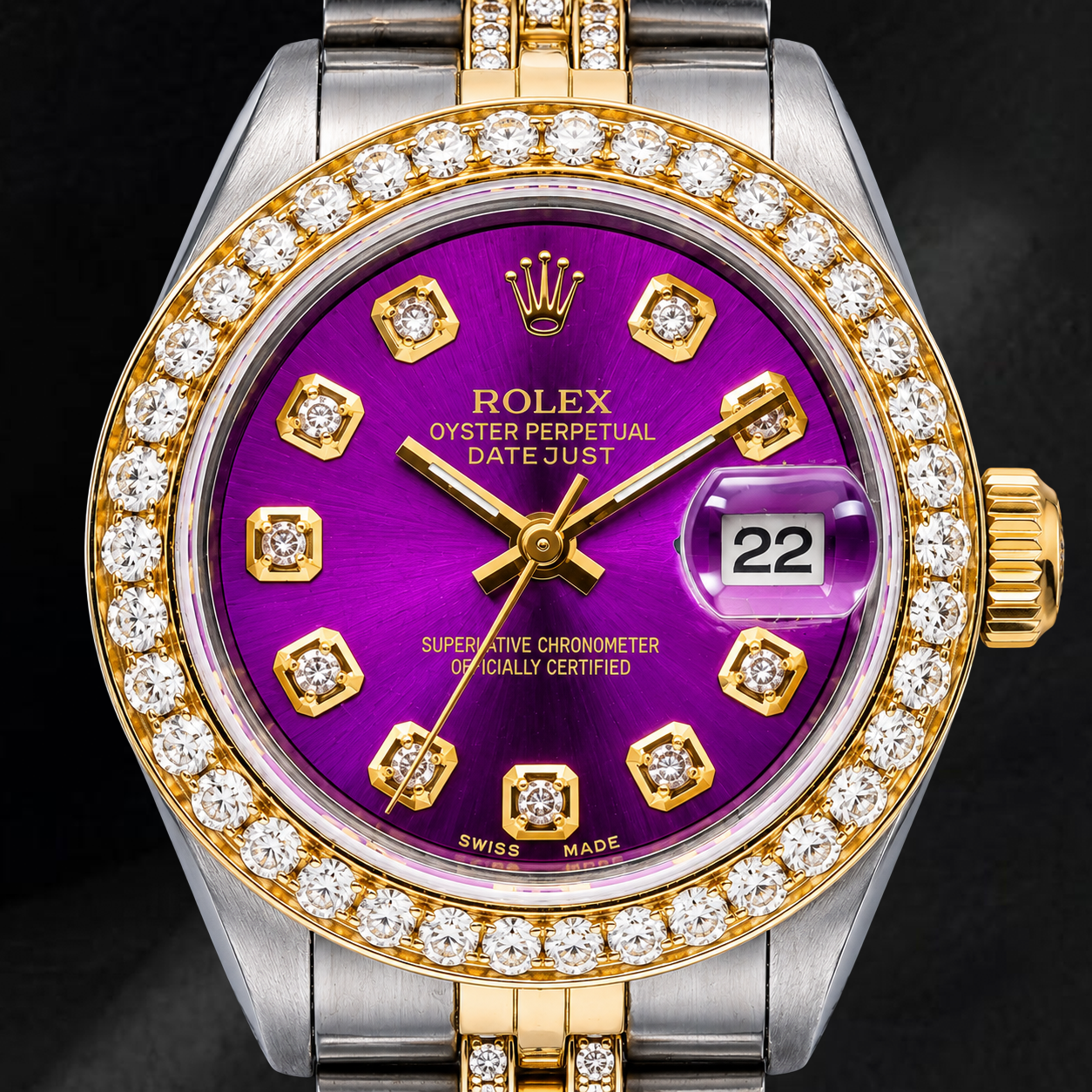 Montre Rolex Datejust 6917 26 mm Bicolore Cadran Diamants Violet Bracelet Jubilé Semi-Diamants