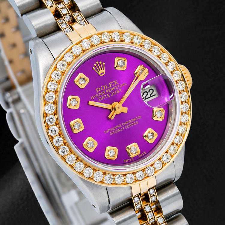 Montre Rolex Datejust 6917 26 mm Bicolore Cadran Diamants Violet Bracelet Jubilé Semi-Diamants