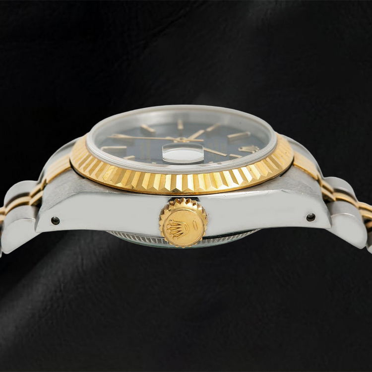 Montre Rolex Datejust 6917 26 mm Cadran Bleu à Index Bâtons Lunette Cannelée Bracelet Jubilé Bicolore