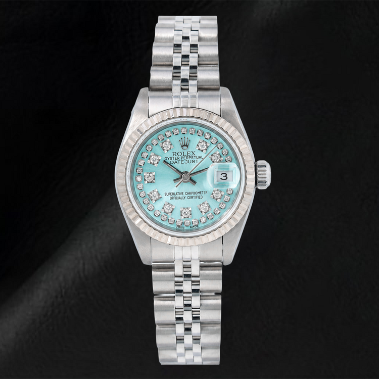 Montre Rolex Datejust 6917 26 mm Cadran Diamants Bleu Glacier en Ligne Acier Inoxydable Bracelet Jubilé