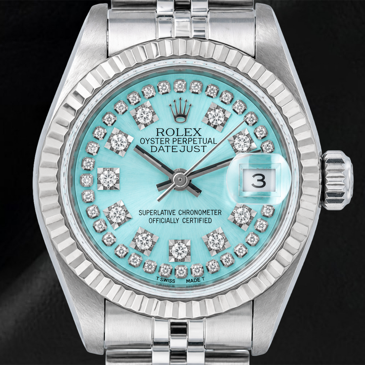 Montre Rolex Datejust 6917 26 mm Cadran Diamants Bleu Glacier en Ligne Acier Inoxydable Bracelet Jubilé