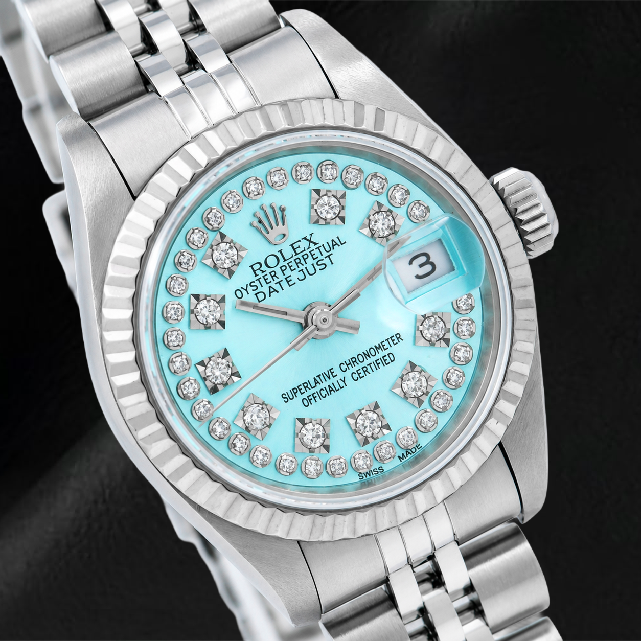 Montre Rolex Datejust 6917 26 mm Cadran Diamants Bleu Glacier en Ligne Acier Inoxydable Bracelet Jubilé