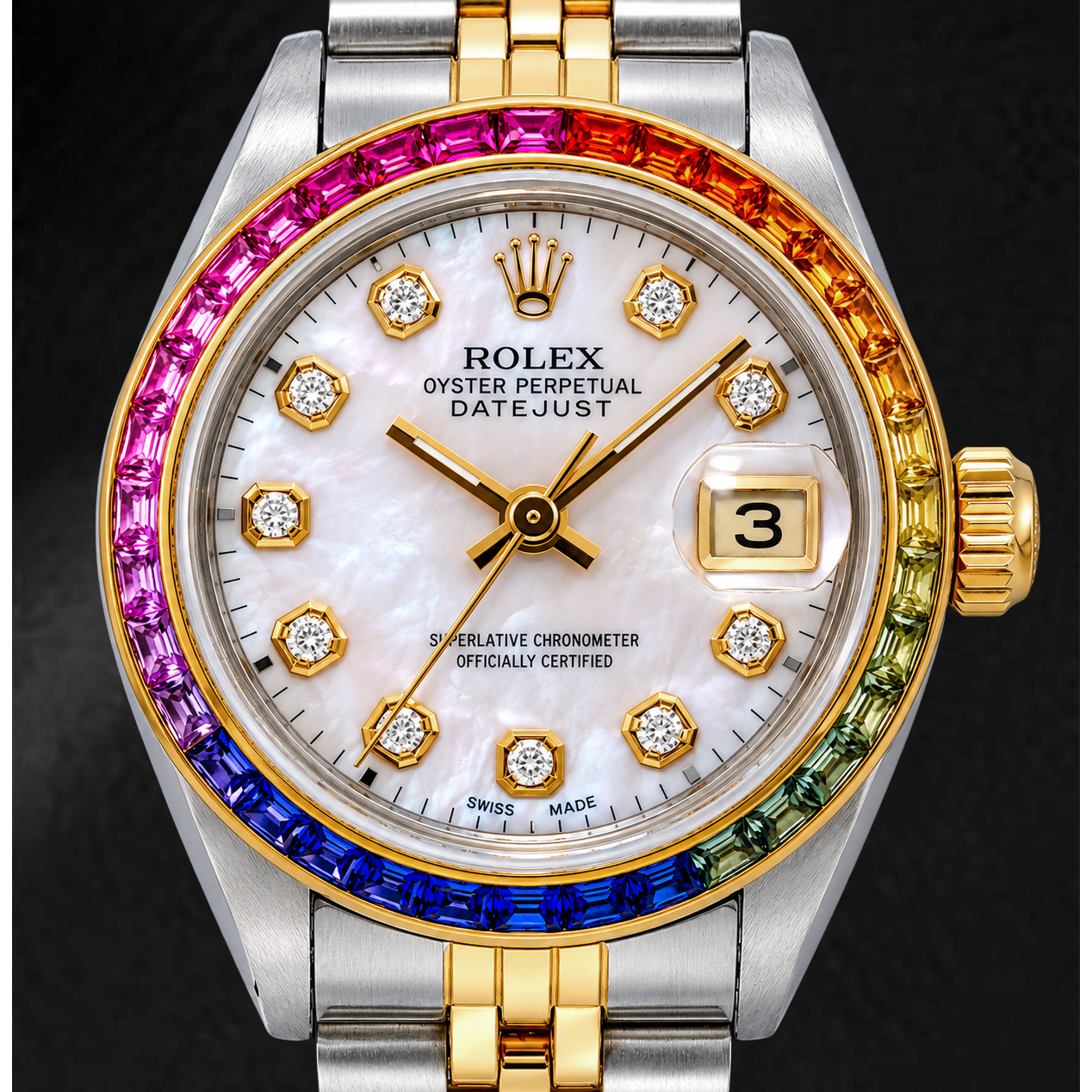 Montre Rolex Datejust 6917 26 mm Cadran Diamants en Nacre Rose Bicolore Bracelet Jubilé