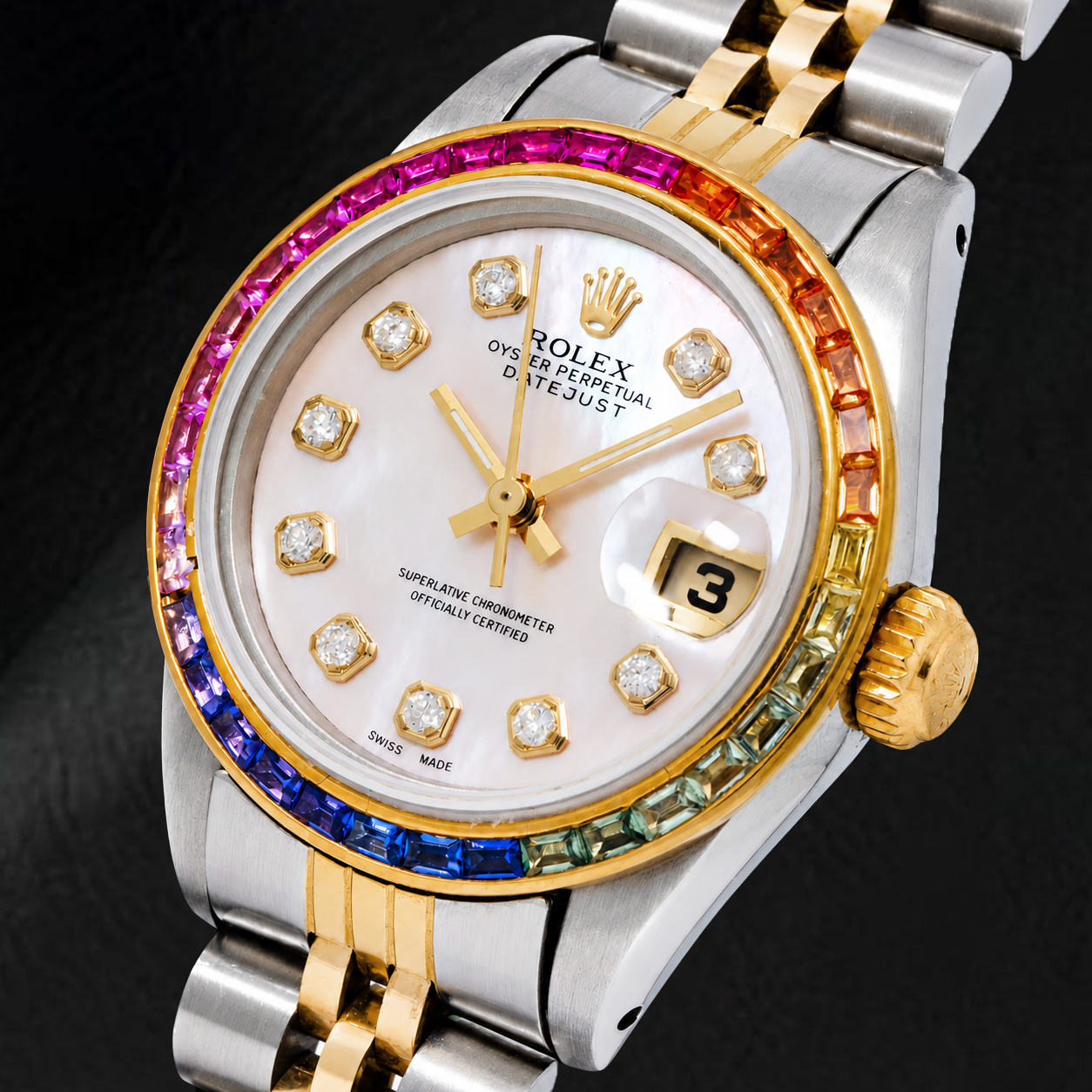 Montre Rolex Datejust 6917 26 mm Cadran Diamants en Nacre Rose Bicolore Bracelet Jubilé