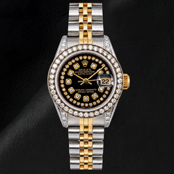 Montre Rolex Datejust 6917 26 mm Cadran Diamants Noir Filet Bicolore Bracelet Jubilé