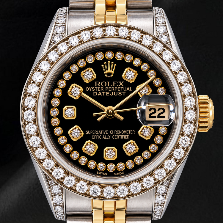 Montre Rolex Datejust 6917 26 mm Cadran Diamants Noir Filet Bicolore Bracelet Jubilé