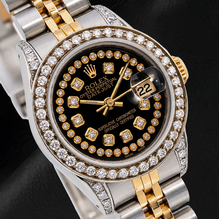 Montre Rolex Datejust 6917 26 mm Cadran Diamants Noir Filet Bicolore Bracelet Jubilé